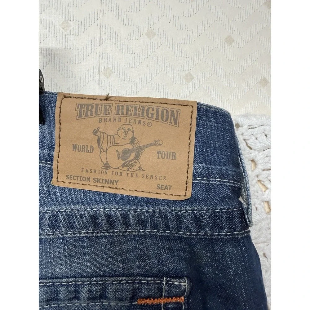 True Religion‎ Jeans Mens Tag 40 Fits W42 L33 Blue Denim Skinny Flap Mesh